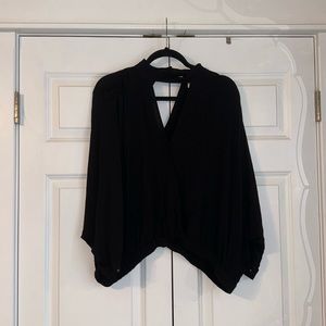 Anthropologie Maeve Black Open Neck Blouse